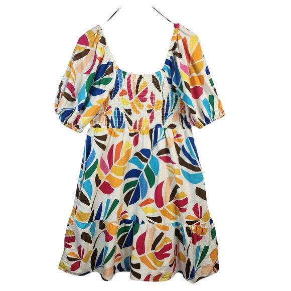 Tabitha Brown Target Mini Dress Women SZ LG Botanical Print Linen Blend Pockets - Picture 2 of 16